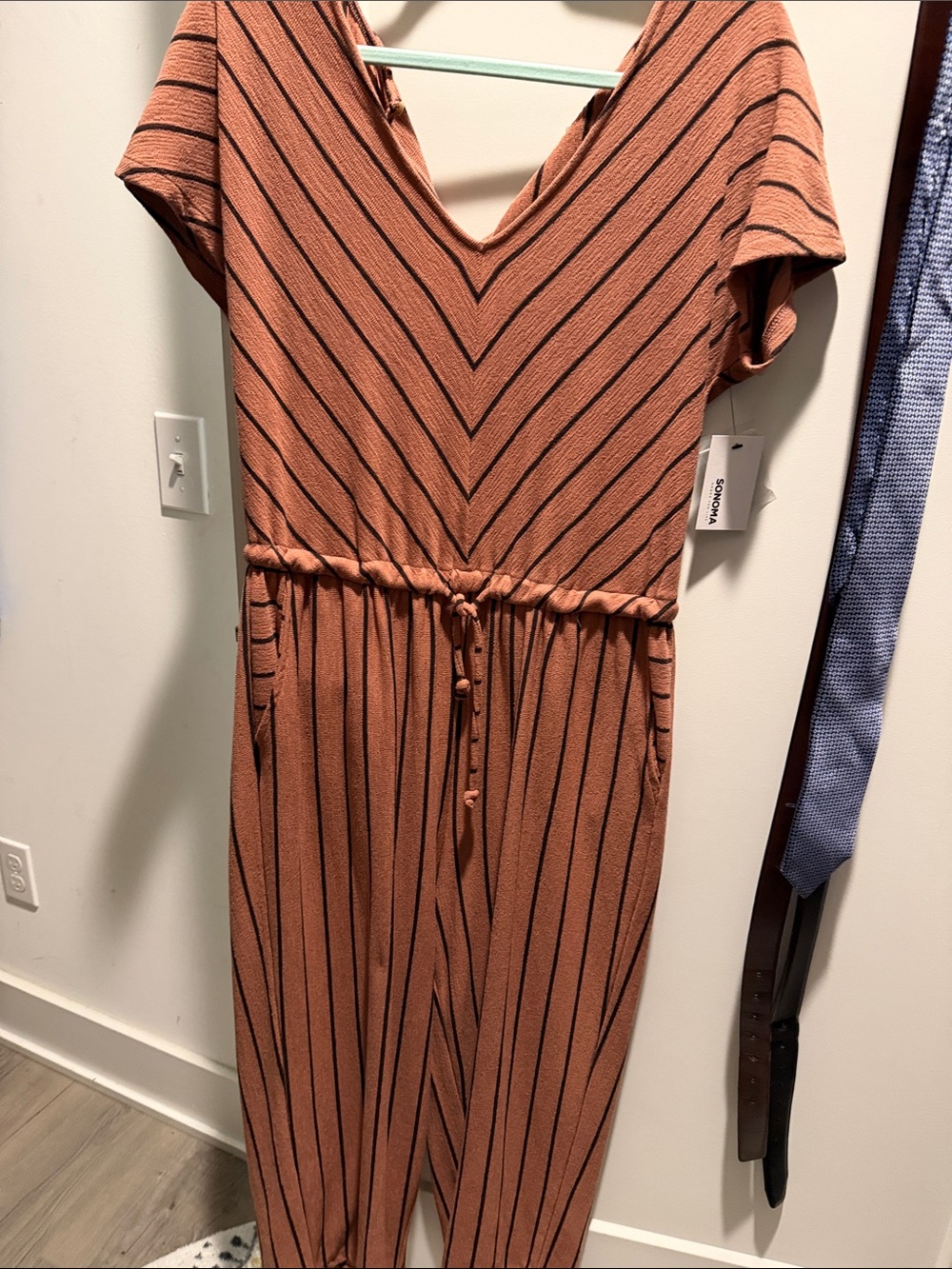 Sonoma Rust Orange & Black Striped Short-Sleeve Jumpsuit